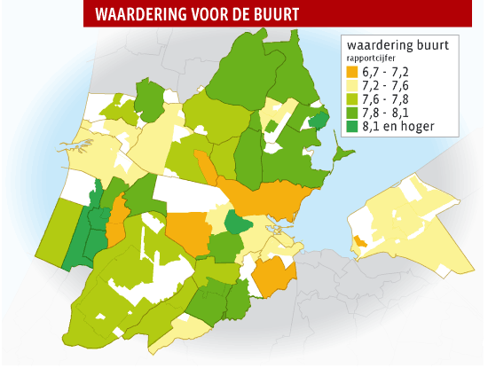 Waardering voor de buurt - Regio - Kaart