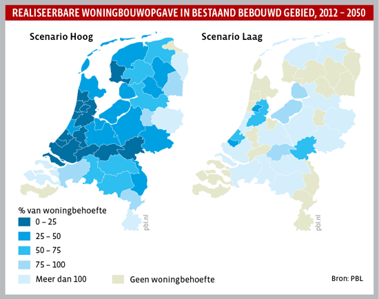 Realiseerbare woningbouwopgave in bestaand bebouwd gebied, 2012 – 2050 