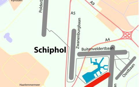 Kaartje met banen schiphol +kaagbaan. Basiskaart van NielsB - Eigen werk, CC BY-SA 3.0