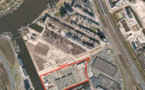 Amstelkwartier luchtfoto met fase 3 ingetekend